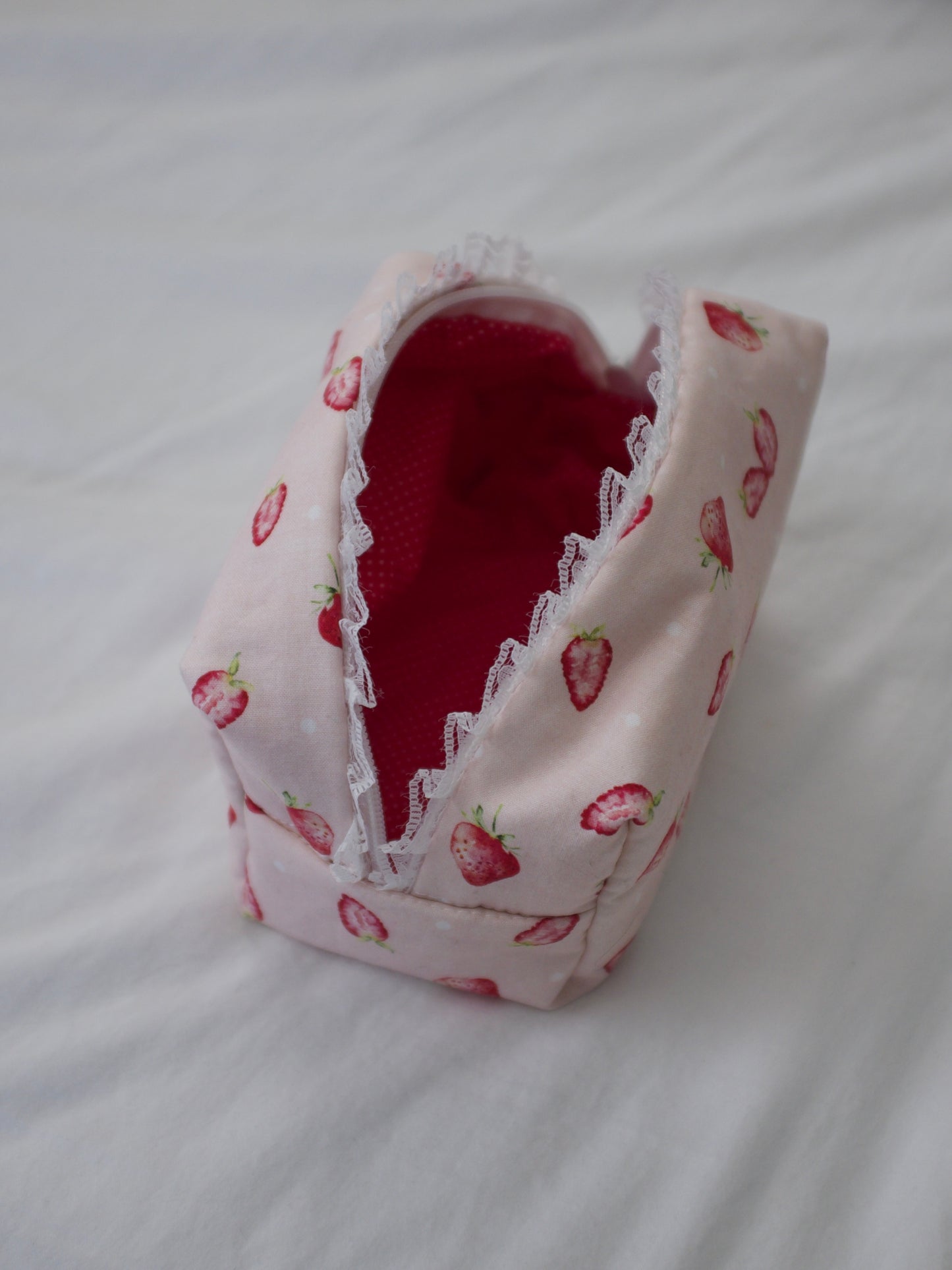 lacey strawberry makeup pouch