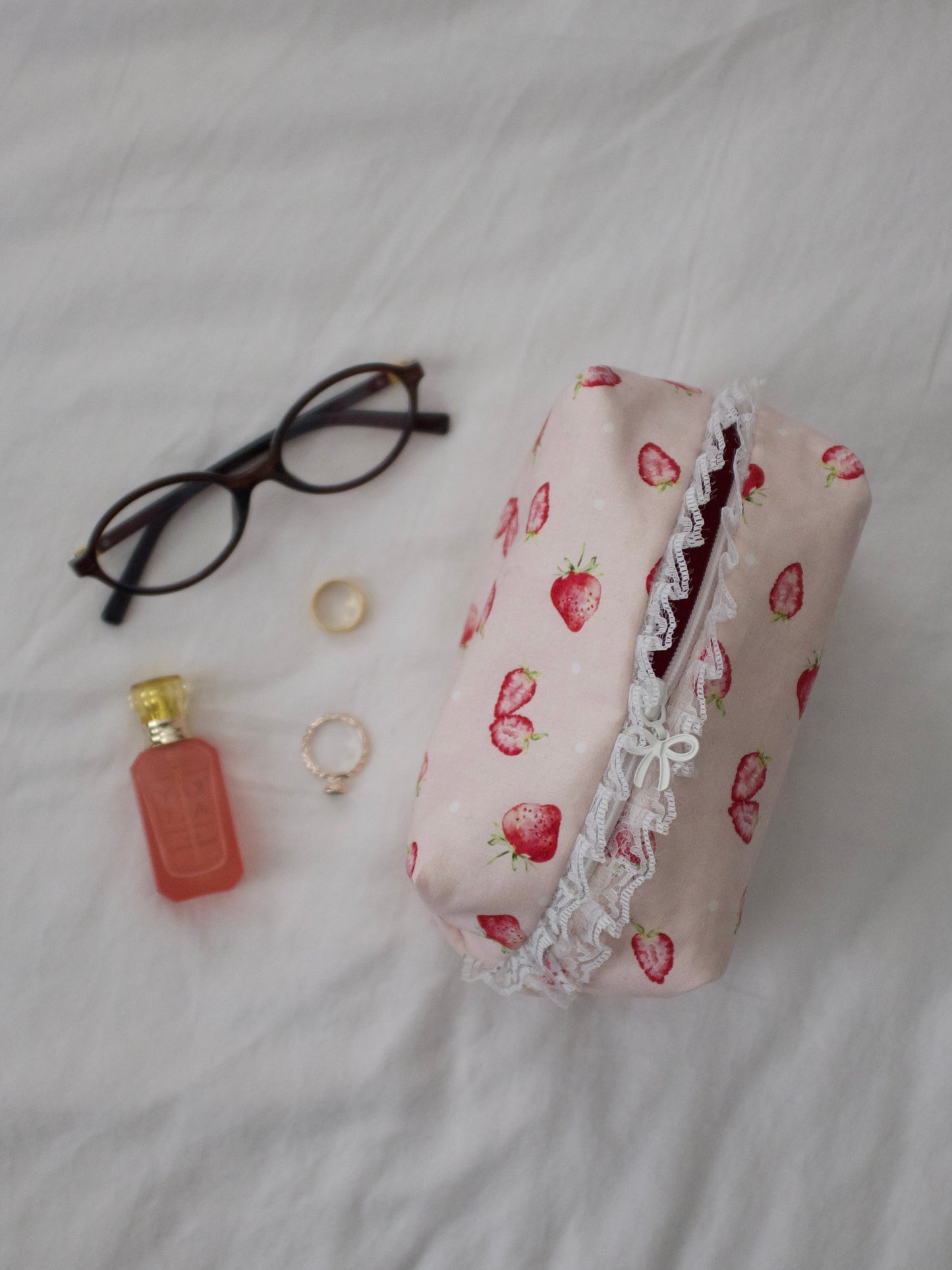 lacey strawberry makeup pouch