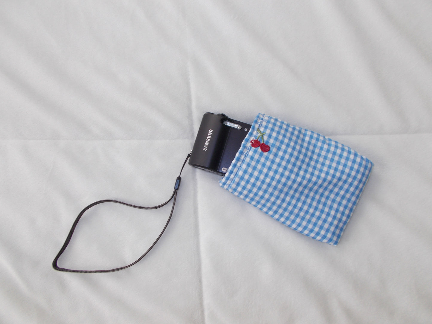 Cherry Blue Gingham Digital Camera Case