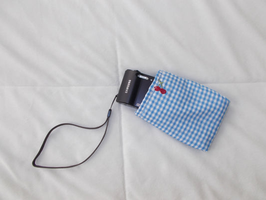 Cherry Blue Gingham Digital Camera Case