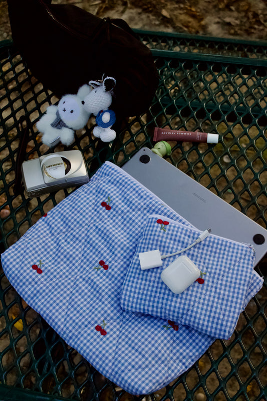 cherry picnic quilted laptop sleeve