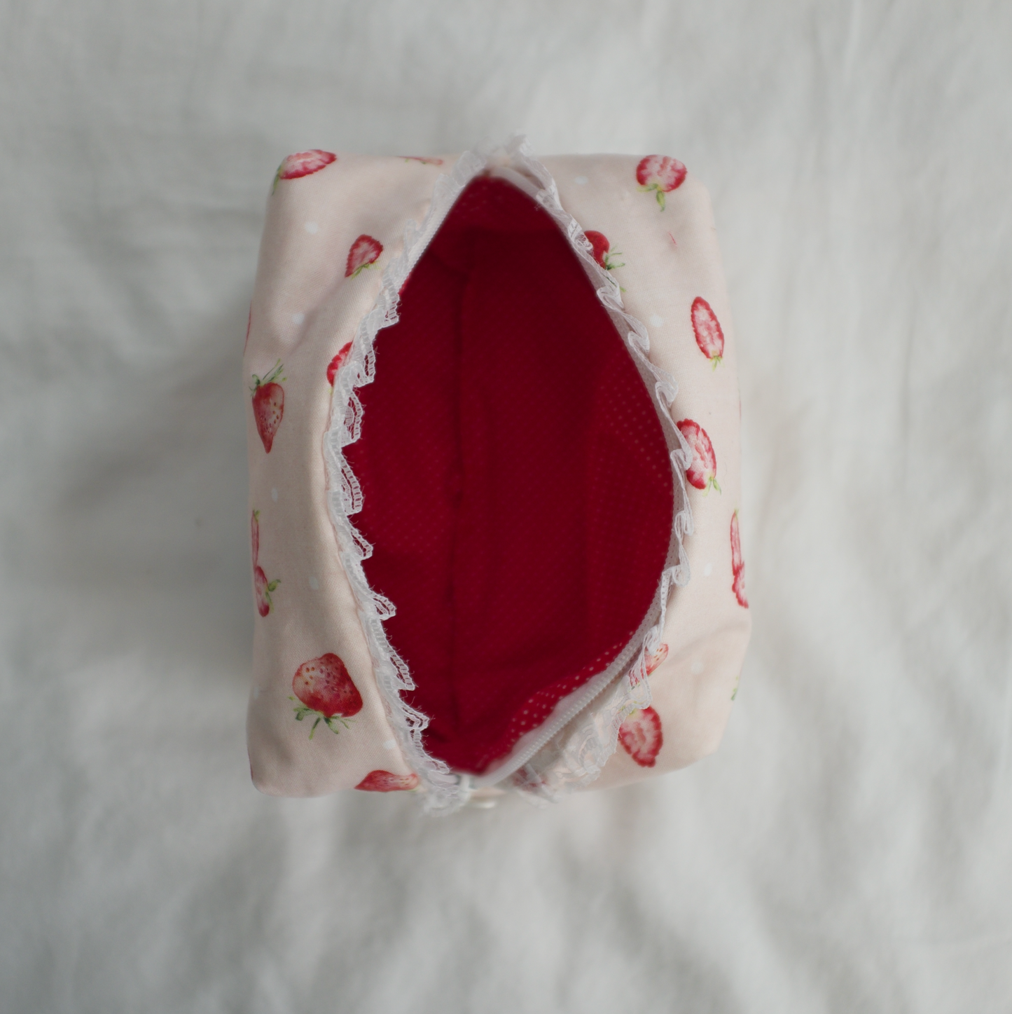 lacey strawberry makeup pouch